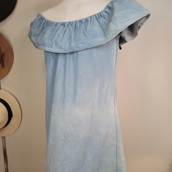 MOTEL ROCKES REVOLVE MINI DENIM OFF SHOULDER DRESS SMALL - Picture 4 of 16